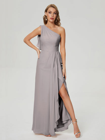 Samara Side Slit One Shoulder Chiffon Bridesmaid Dress