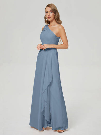 Samara Side Slit One Shoulder Chiffon Bridesmaid Dress
