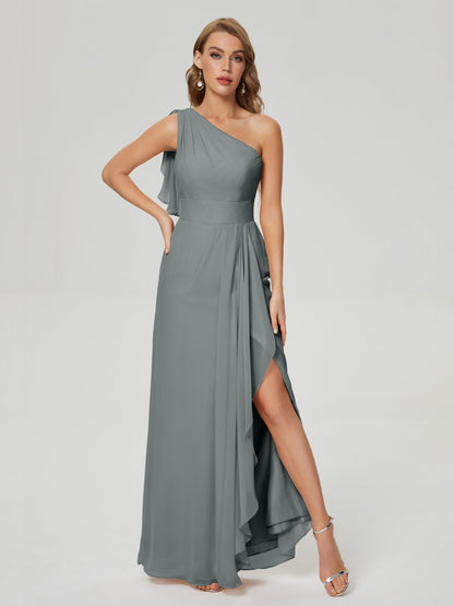 Samara Side Slit One Shoulder Chiffon Bridesmaid Dress