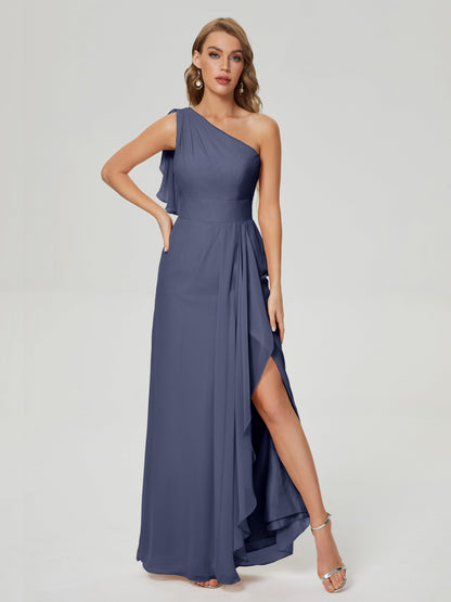 Samara Side Slit One Shoulder Chiffon Bridesmaid Dress
