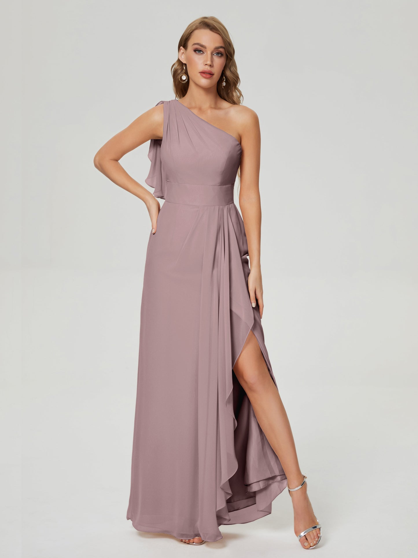 Samara Side Slit One Shoulder Chiffon Bridesmaid Dress