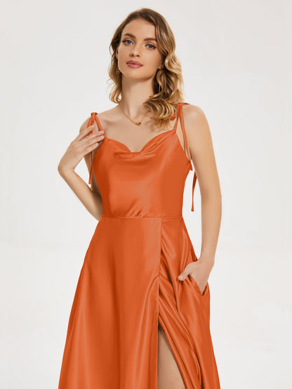 Kamila Spaghetti Straps Slit Soft Satin Bridesmaid Dress