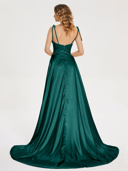 Kamila Spaghetti Straps Slit Soft Satin Bridesmaid Dress