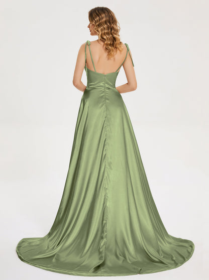 Kamila Spaghetti Straps Slit Soft Satin Bridesmaid Dress