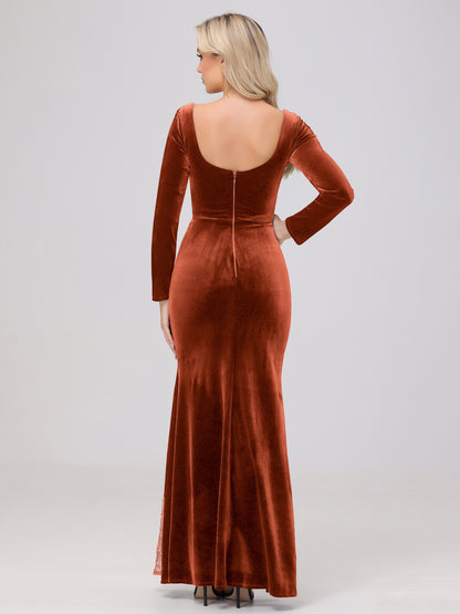 Elegant Sweetheart Long Sleeves Patchwork Sequin Lace Velvet Bridesmaid Dresses