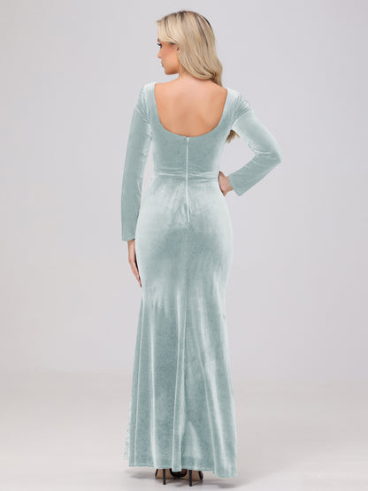 Elegant Sweetheart Long Sleeves Patchwork Sequin Lace Velvet Bridesmaid Dresses