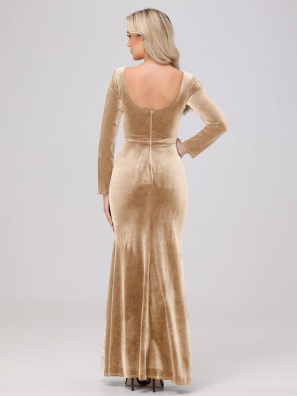 Elegant Sweetheart Long Sleeves Patchwork Sequin Lace Velvet Bridesmaid Dresses