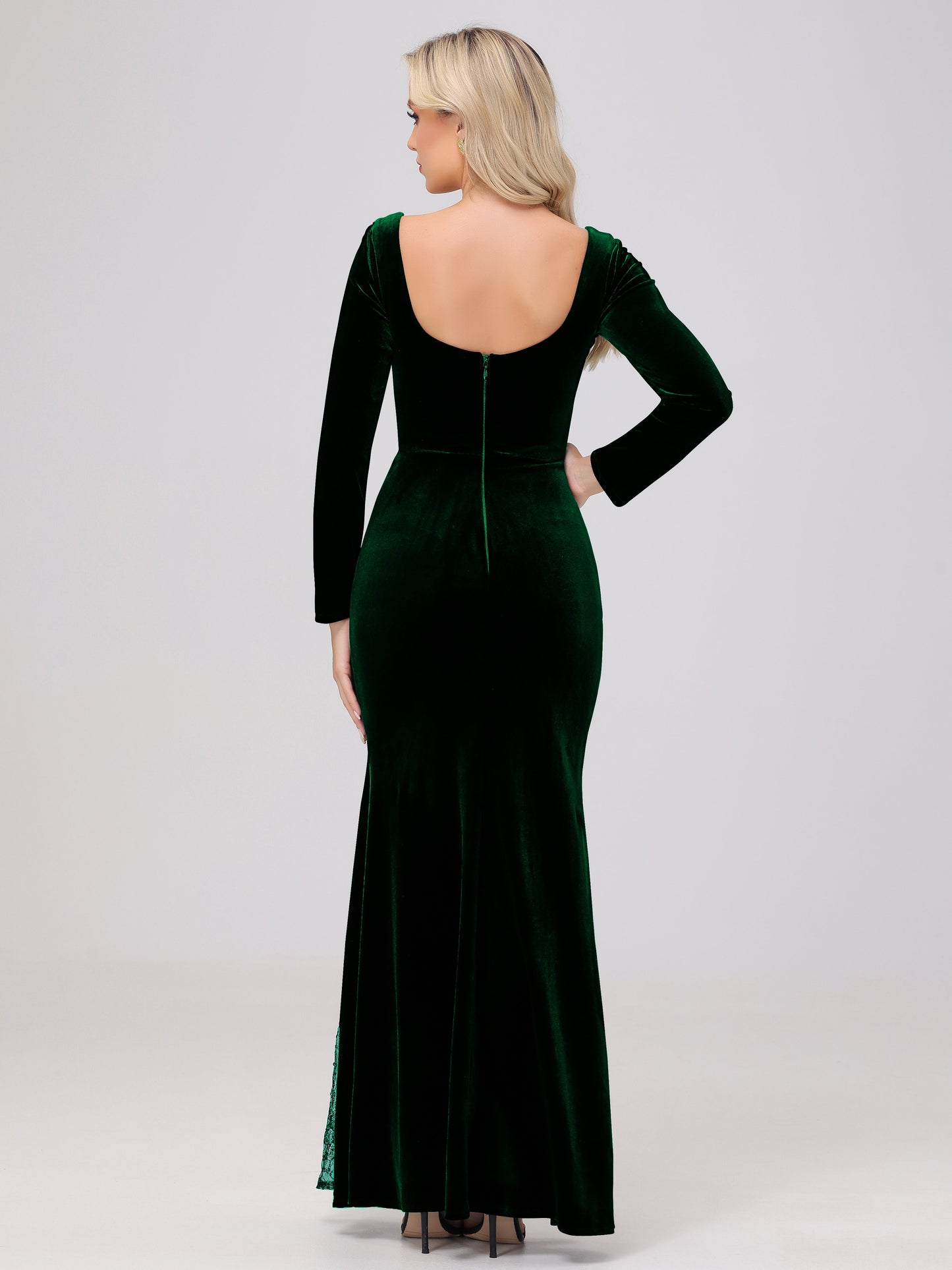 Elegant Sweetheart Long Sleeves Patchwork Sequin Lace Velvet Bridesmaid Dresses