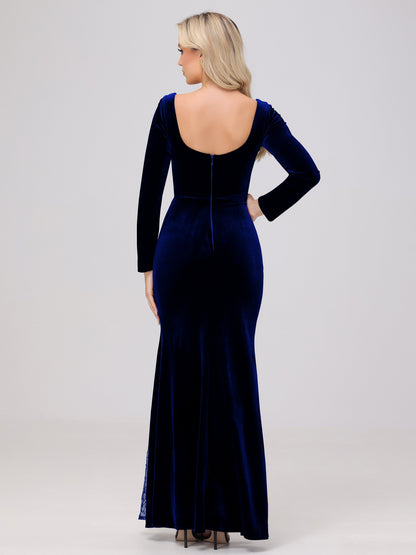 Elegant Sweetheart Long Sleeves Patchwork Sequin Lace Velvet Bridesmaid Dresses