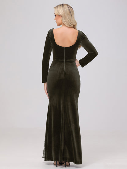 Elegant Sweetheart Long Sleeves Patchwork Sequin Lace Velvet Bridesmaid Dresses