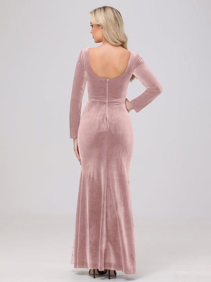 Elegant Sweetheart Long Sleeves Patchwork Sequin Lace Velvet Bridesmaid Dresses