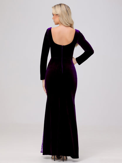 Elegant Sweetheart Long Sleeves Patchwork Sequin Lace Velvet Bridesmaid Dresses