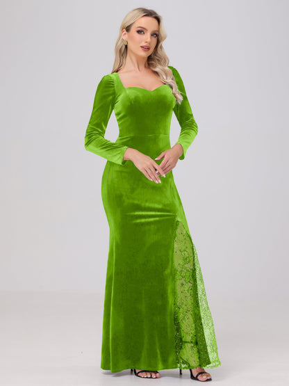 Elegant Sweetheart Long Sleeves Patchwork Sequin Lace Velvet Bridesmaid Dresses