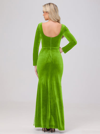 Elegant Sweetheart Long Sleeves Patchwork Sequin Lace Velvet Bridesmaid Dresses