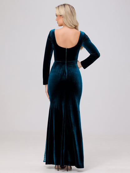 Elegant Sweetheart Long Sleeves Patchwork Sequin Lace Velvet Bridesmaid Dresses