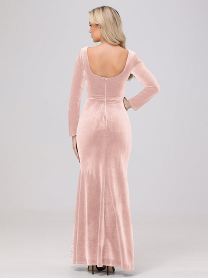 Elegant Sweetheart Long Sleeves Patchwork Sequin Lace Velvet Bridesmaid Dresses