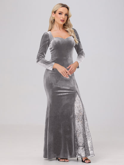 Elegant Sweetheart Long Sleeves Patchwork Sequin Lace Velvet Bridesmaid Dresses