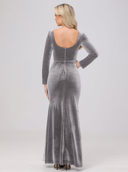 Elegant Sweetheart Long Sleeves Patchwork Sequin Lace Velvet Bridesmaid Dresses
