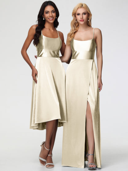 Champagne A Line Bridesmaid Dress Minimalist A Line Spaghetti Straps Sleeveless Stretch Satin Bridesmaid Dress
