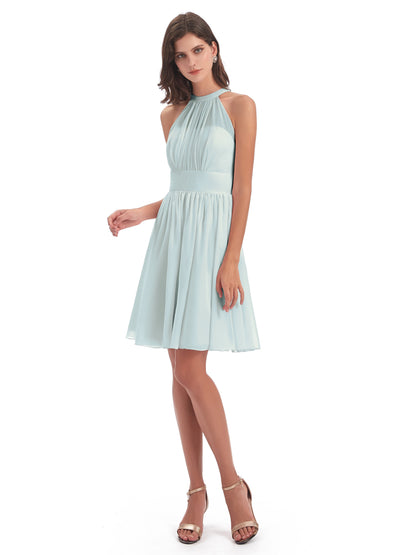 Tegan Knee Length Halter Chiffon Bridesmaid Dresses
