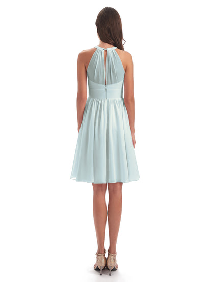 Tegan Knee Length Halter Chiffon Bridesmaid Dresses