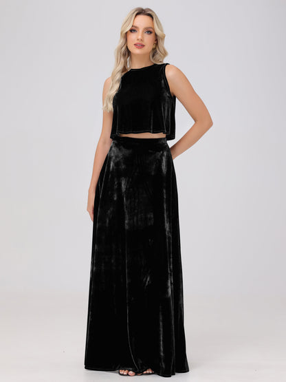 Two-Pieces A-Line Sleeveless Velvet Bridesmaid Dresses