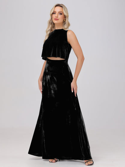 Two-Pieces A-Line Sleeveless Velvet Bridesmaid Dresses