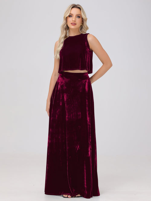 Two-Pieces A-Line Sleeveless Velvet Bridesmaid Dresses