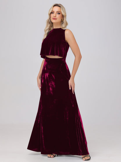 Two-Pieces A-Line Sleeveless Velvet Bridesmaid Dresses