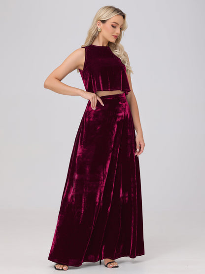 Two-Pieces A-Line Sleeveless Velvet Bridesmaid Dresses
