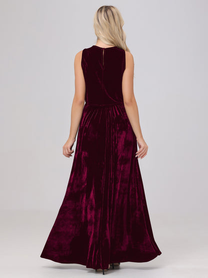 Two-Pieces A-Line Sleeveless Velvet Bridesmaid Dresses