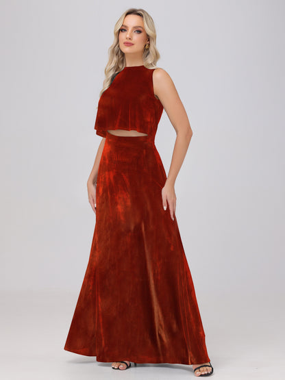 Two-Pieces A-Line Sleeveless Velvet Bridesmaid Dresses