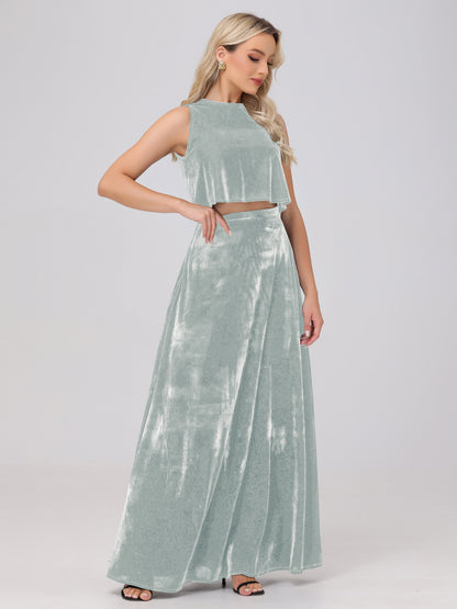 Two-Pieces A-Line Sleeveless Velvet Bridesmaid Dresses