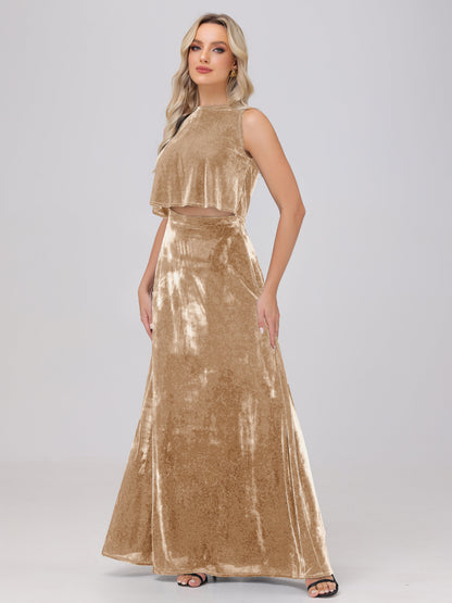 Two-Pieces A-Line Sleeveless Velvet Bridesmaid Dresses
