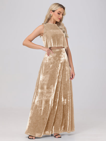 Two-Pieces A-Line Sleeveless Velvet Bridesmaid Dresses