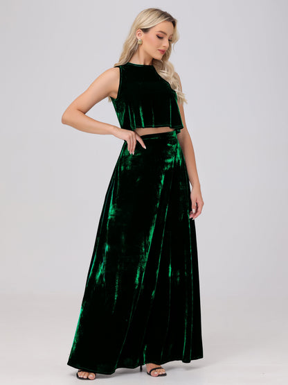 Two-Pieces A-Line Sleeveless Velvet Bridesmaid Dresses