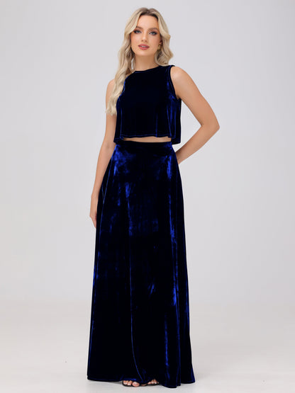 Two-Pieces A-Line Sleeveless Velvet Bridesmaid Dresses