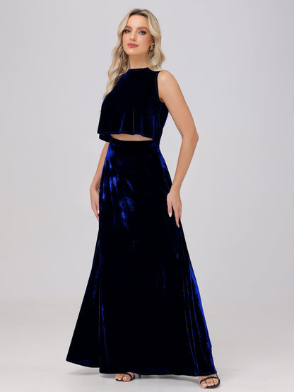 Two-Pieces A-Line Sleeveless Velvet Bridesmaid Dresses