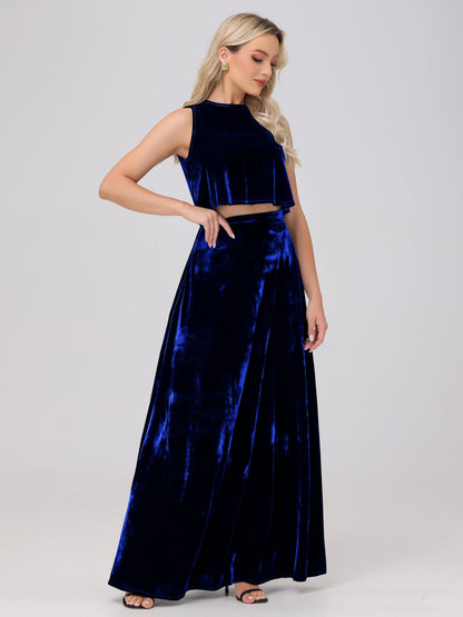 Two-Pieces A-Line Sleeveless Velvet Bridesmaid Dresses