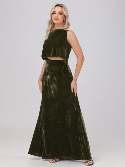 Two-Pieces A-Line Sleeveless Velvet Bridesmaid Dresses