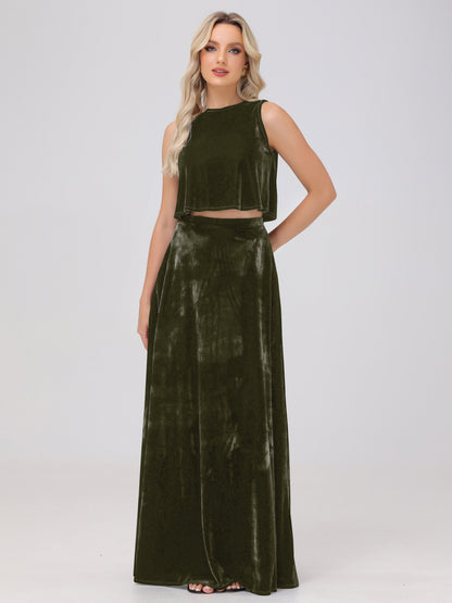 Two-Pieces A-Line Sleeveless Velvet Bridesmaid Dresses
