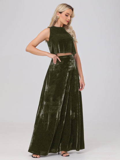 Two-Pieces A-Line Sleeveless Velvet Bridesmaid Dresses