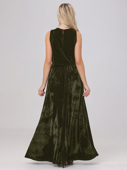 Two-Pieces A-Line Sleeveless Velvet Bridesmaid Dresses