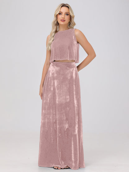 Two-Pieces A-Line Sleeveless Velvet Bridesmaid Dresses