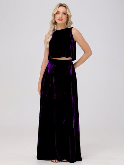 Two-Pieces A-Line Sleeveless Velvet Bridesmaid Dresses