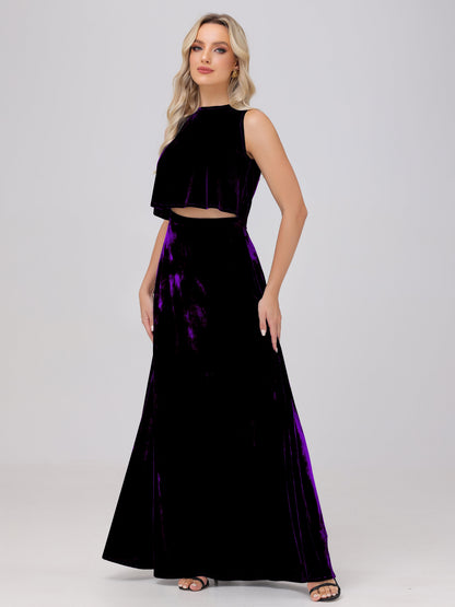 Two-Pieces A-Line Sleeveless Velvet Bridesmaid Dresses