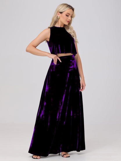 Two-Pieces A-Line Sleeveless Velvet Bridesmaid Dresses
