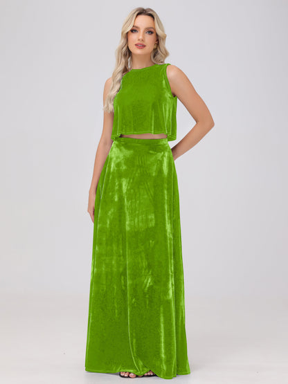 Two-Pieces A-Line Sleeveless Velvet Bridesmaid Dresses