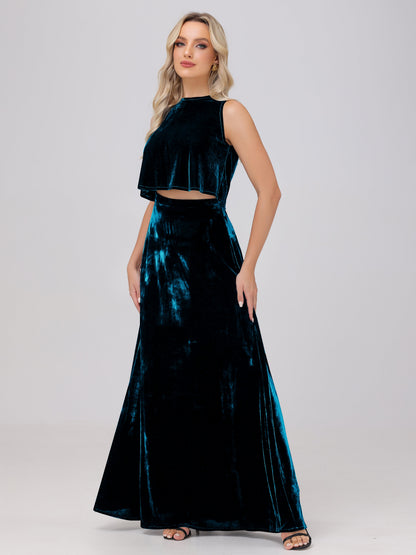 Two-Pieces A-Line Sleeveless Velvet Bridesmaid Dresses