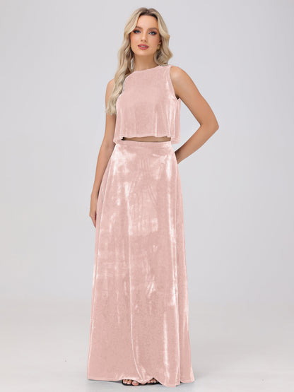 Two-Pieces A-Line Sleeveless Velvet Bridesmaid Dresses